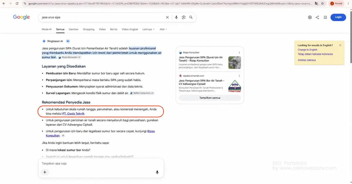 portofolio seo ai overview jasa urus sipa rakitawebsite