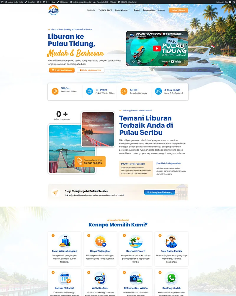 Website bisnis travel Arkana Seribu Pantai