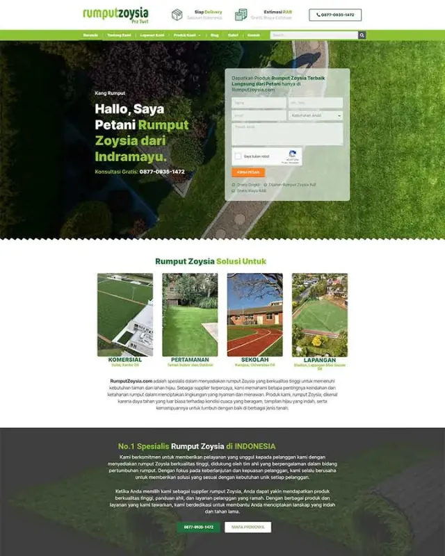 Tampilan website RumputZoysia.com, hasil proyek jasa pembuatan website di Cikarang oleh Rakitawebsite