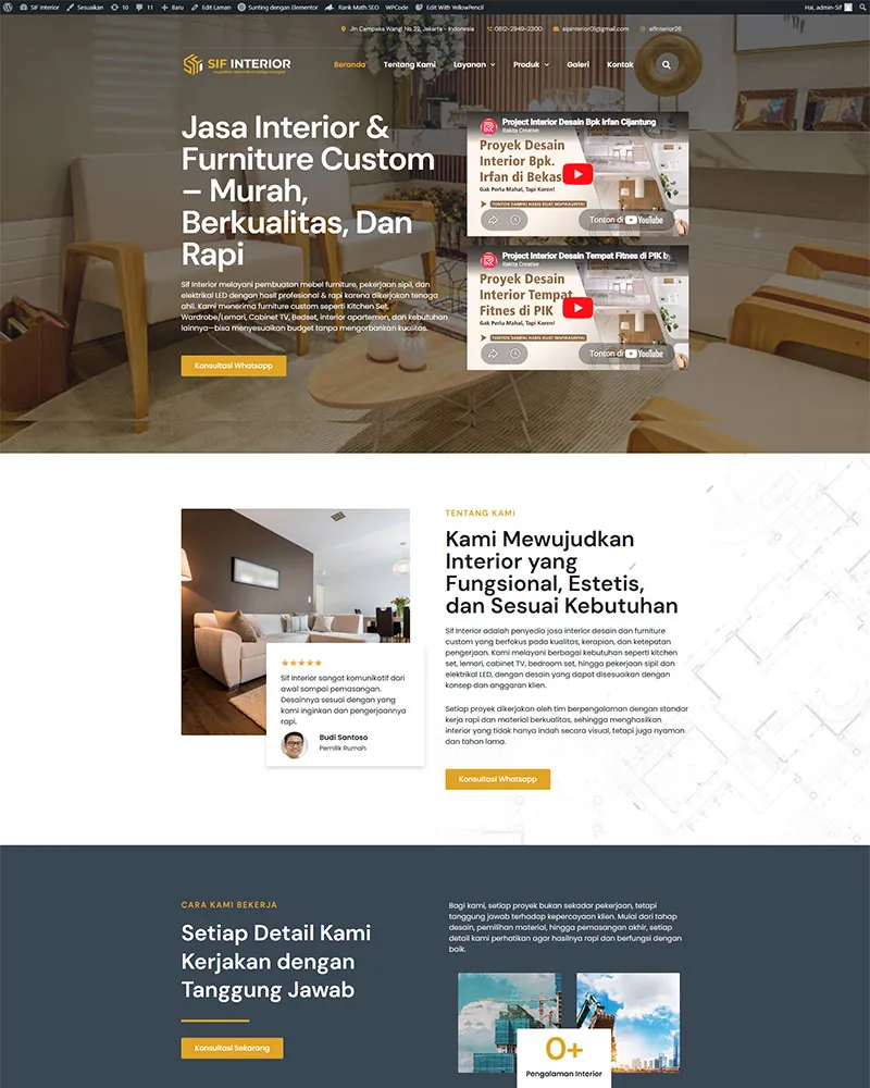 Website bisnis Sif Interior, proyek Rakitawebsite