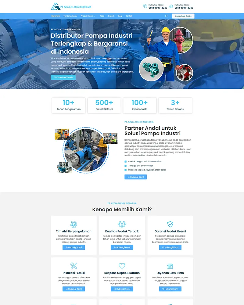 contoh website perusahaan bekasi pt azcla teknik indonesia