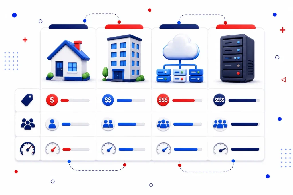 Shared, VPS, Cloud, Dedicated