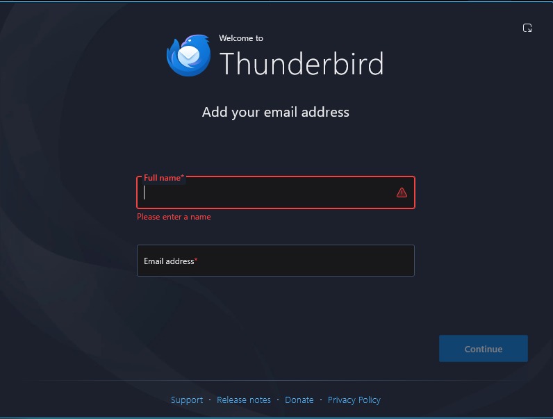 tampilan awal thunderbird