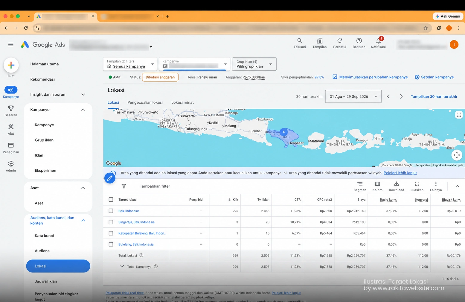 biaya iklan google ads per bulan target lokasi