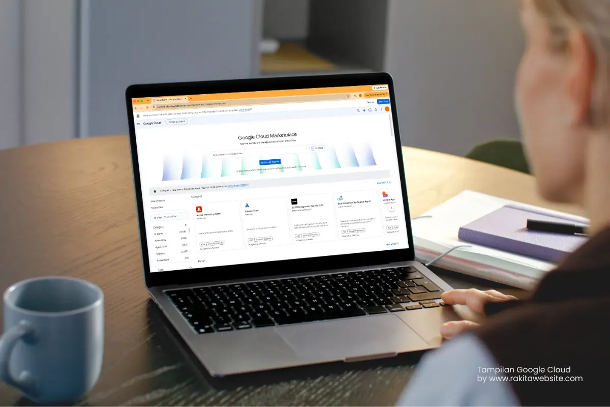 tampilan google cloud marketplace di laptop