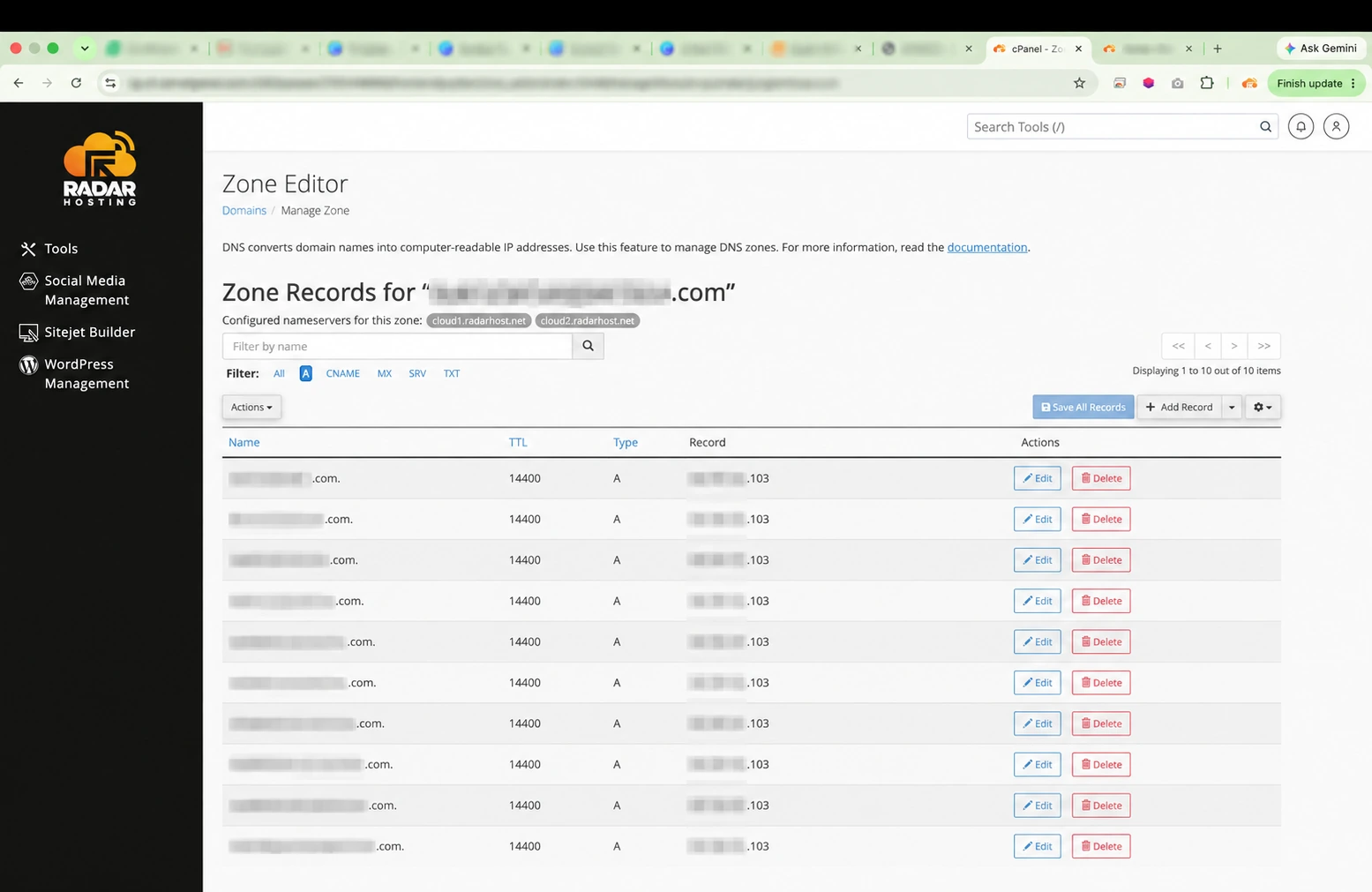 Tampilan record A pada Zone Editor cPanel untuk mengarahkan domain ke alamat IP hosting.
