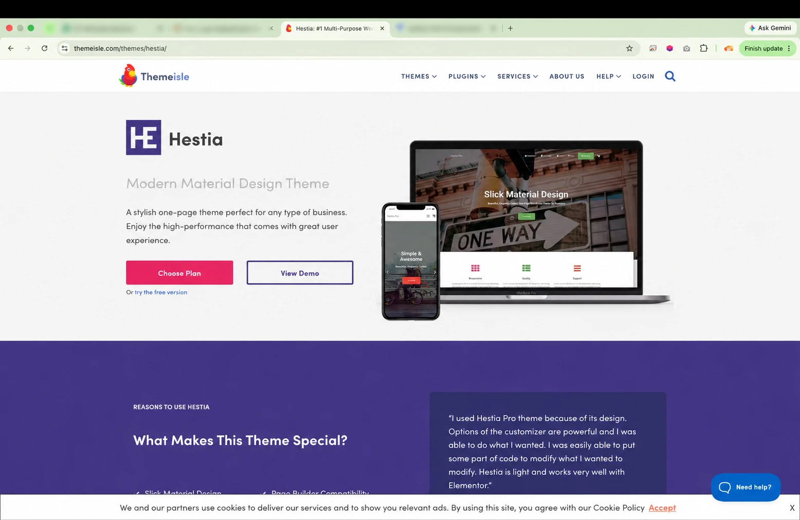 Halaman tema Hestia di situs Themeisle