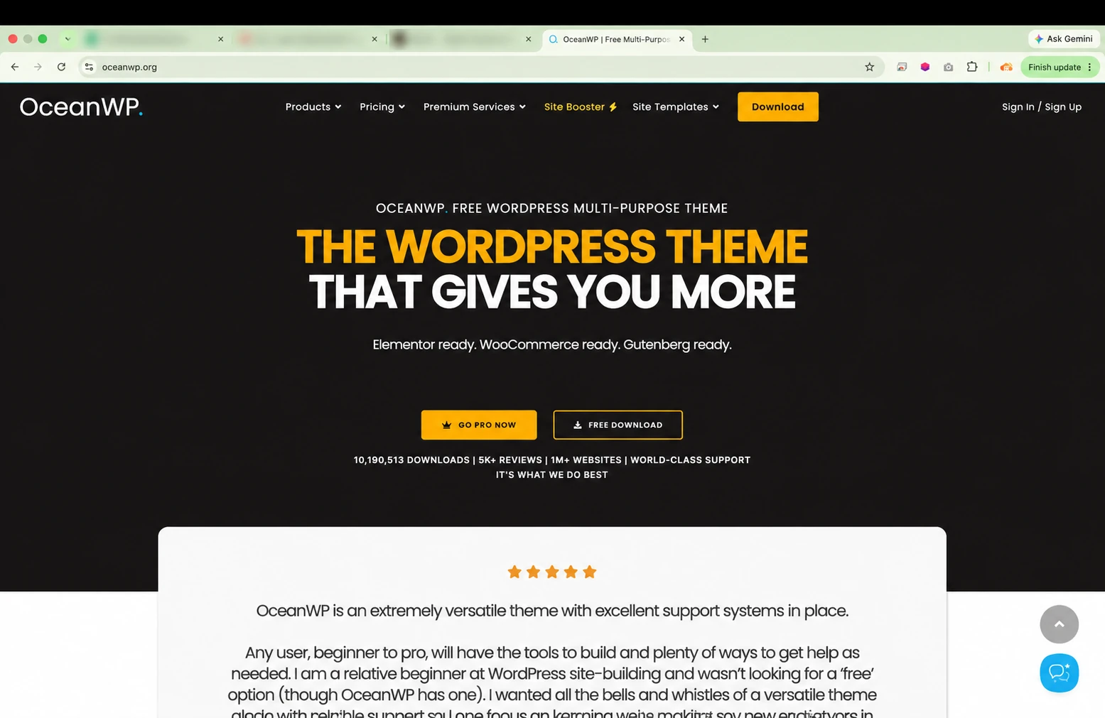 Halaman resmi tema WordPress OceanWP