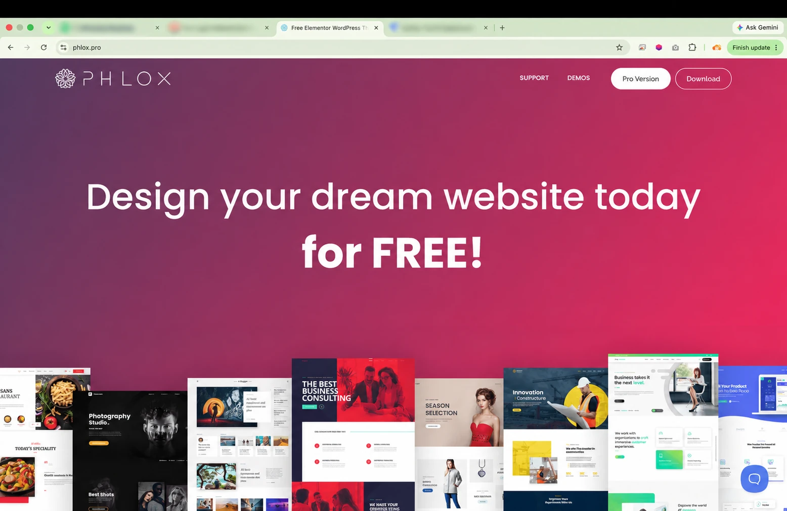 Halaman resmi tema Phlox untuk Elementor